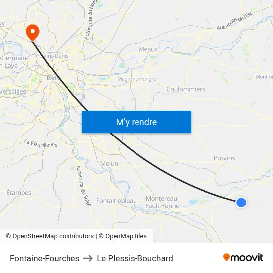 Fontaine-Fourches to Le Plessis-Bouchard map