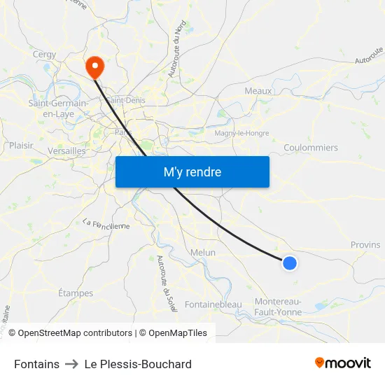 Fontains to Le Plessis-Bouchard map