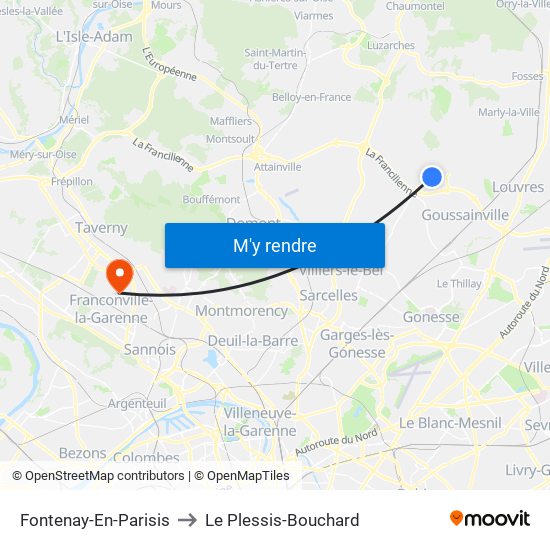 Fontenay-En-Parisis to Le Plessis-Bouchard map