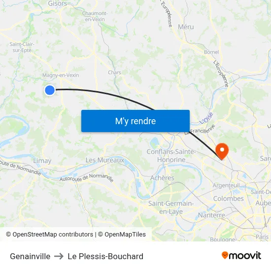 Genainville to Le Plessis-Bouchard map