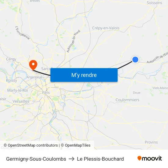 Germigny-Sous-Coulombs to Le Plessis-Bouchard map