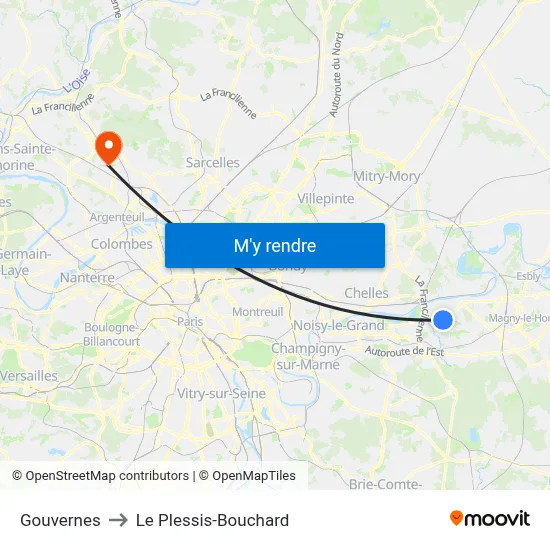 Gouvernes to Le Plessis-Bouchard map