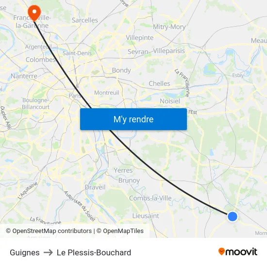 Guignes to Le Plessis-Bouchard map