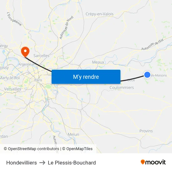 Hondevilliers to Le Plessis-Bouchard map