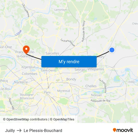 Juilly to Le Plessis-Bouchard map