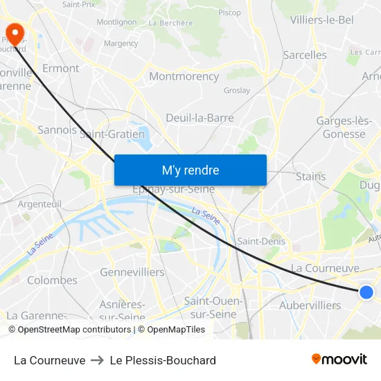 La Courneuve to Le Plessis-Bouchard map