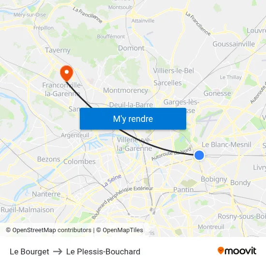 Le Bourget to Le Plessis-Bouchard map