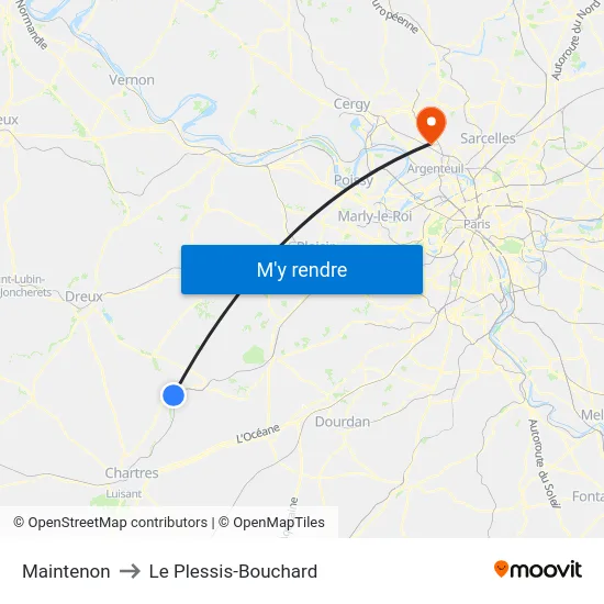 Maintenon to Le Plessis-Bouchard map