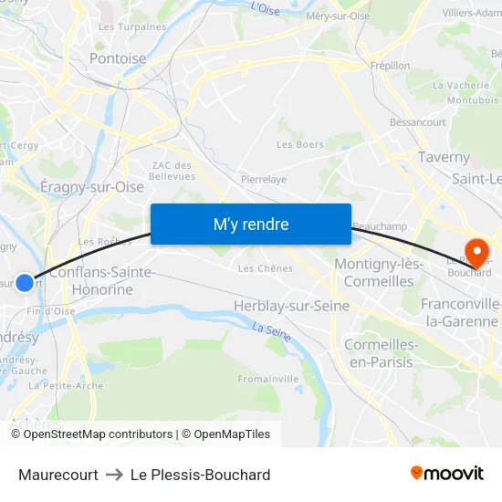 Maurecourt to Le Plessis-Bouchard map
