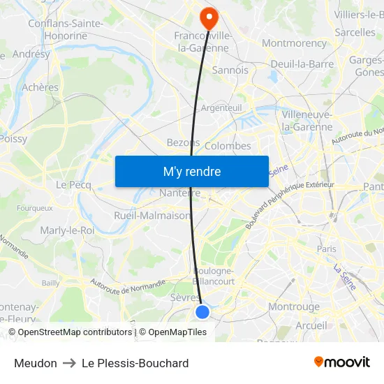 Meudon to Le Plessis-Bouchard map