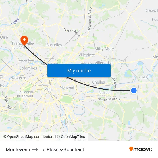 Montevrain to Le Plessis-Bouchard map