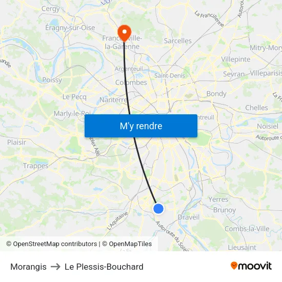 Morangis to Le Plessis-Bouchard map