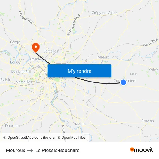 Mouroux to Le Plessis-Bouchard map
