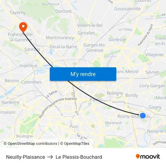 Neuilly-Plaisance to Le Plessis-Bouchard map