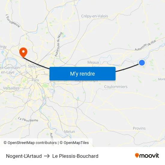 Nogent-L'Artaud to Le Plessis-Bouchard map