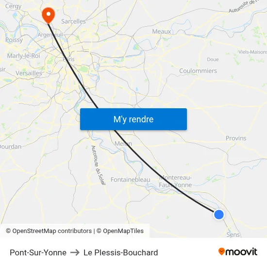 Pont-Sur-Yonne to Le Plessis-Bouchard map