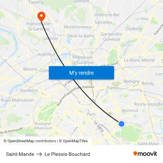 Saint-Mande to Le Plessis-Bouchard map
