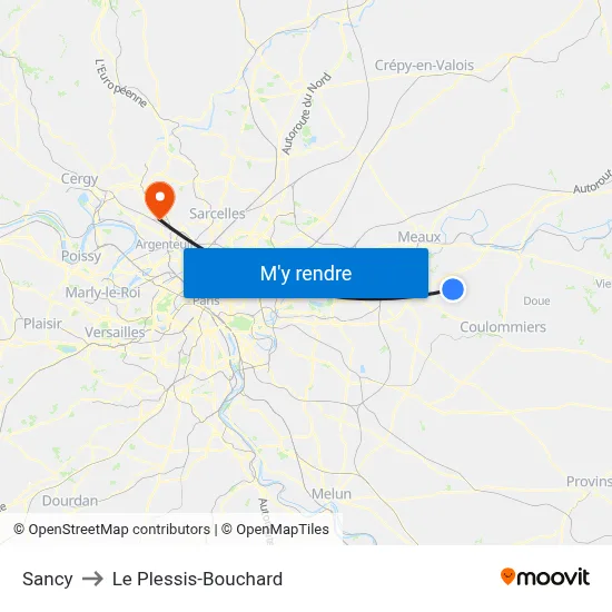 Sancy to Le Plessis-Bouchard map