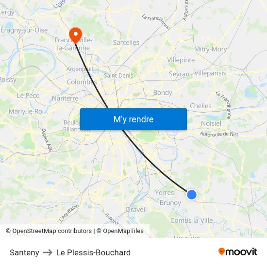 Santeny to Le Plessis-Bouchard map