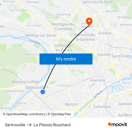 Sartrouville to Le Plessis-Bouchard map