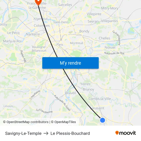 Savigny-Le-Temple to Le Plessis-Bouchard map