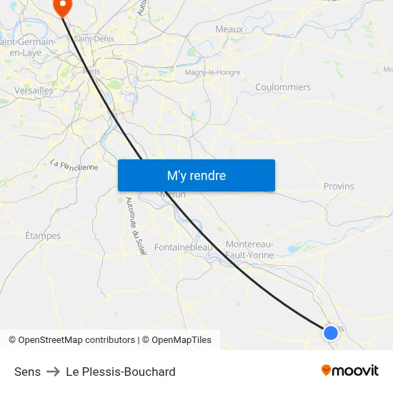 Sens to Le Plessis-Bouchard map