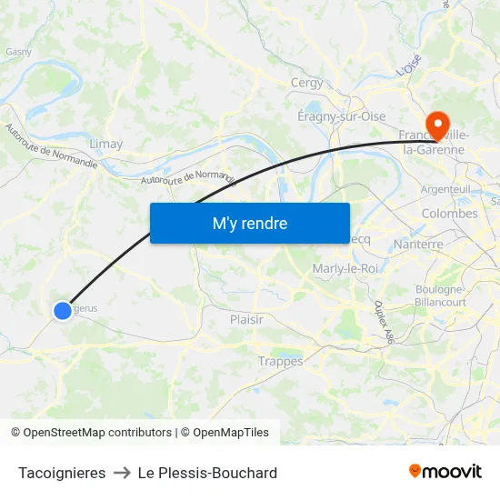 Tacoignieres to Le Plessis-Bouchard map