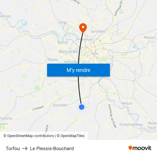 Torfou to Le Plessis-Bouchard map