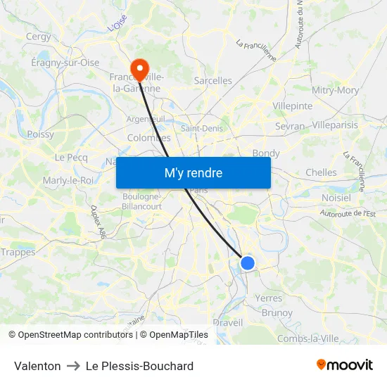 Valenton to Le Plessis-Bouchard map