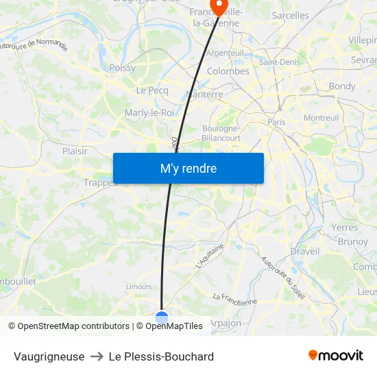 Vaugrigneuse to Le Plessis-Bouchard map