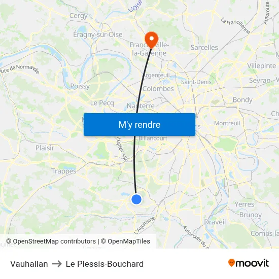 Vauhallan to Le Plessis-Bouchard map