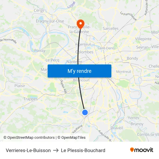 Verrieres-Le-Buisson to Le Plessis-Bouchard map