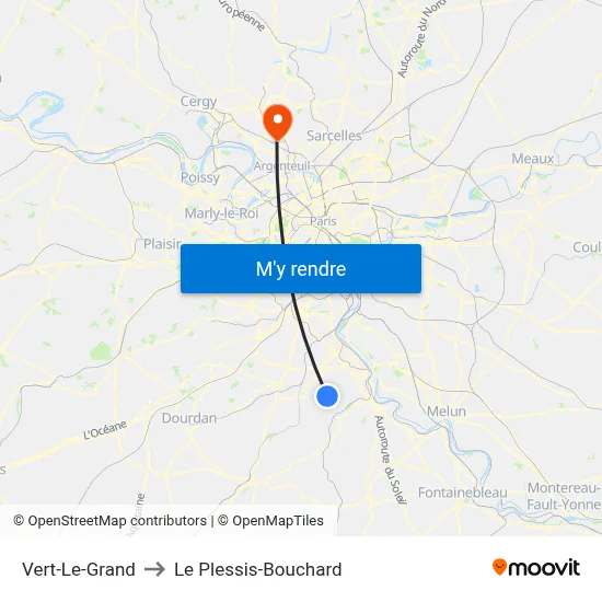 Vert-Le-Grand to Le Plessis-Bouchard map