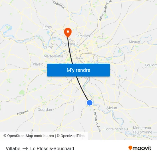 Villabe to Le Plessis-Bouchard map