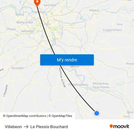 Villebeon to Le Plessis-Bouchard map