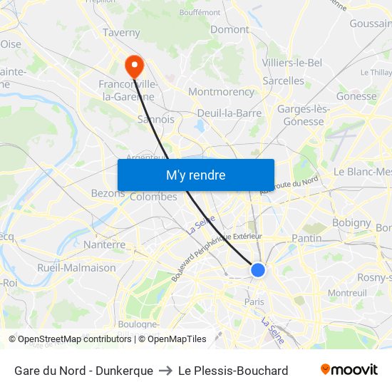 Gare du Nord - Dunkerque to Le Plessis-Bouchard map