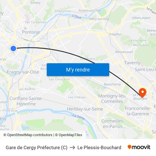 Gare de Cergy Préfecture (C) to Le Plessis-Bouchard map