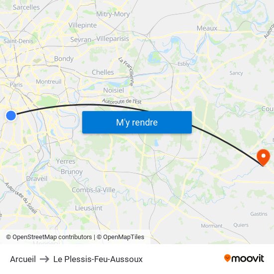 Arcueil to Le Plessis-Feu-Aussoux map