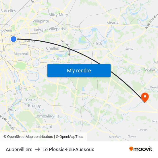 Aubervilliers to Le Plessis-Feu-Aussoux map