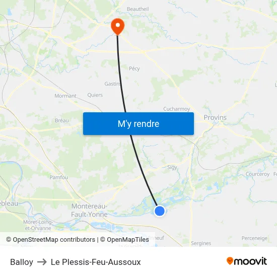 Balloy to Le Plessis-Feu-Aussoux map