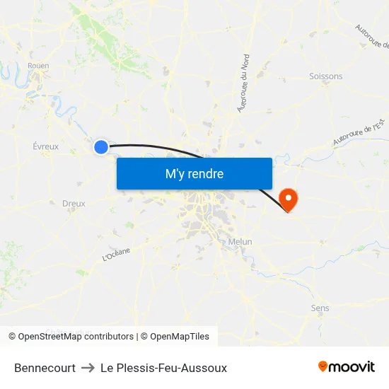Bennecourt to Le Plessis-Feu-Aussoux map