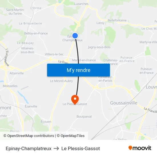 Epinay-Champlatreux to Le Plessis-Gassot map