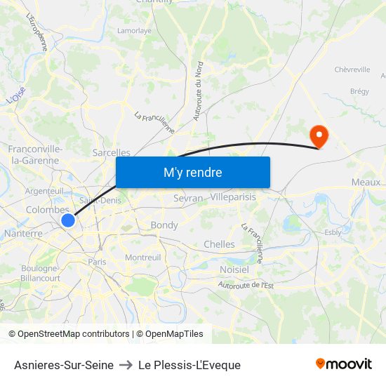 Asnieres-Sur-Seine to Le Plessis-L'Eveque map