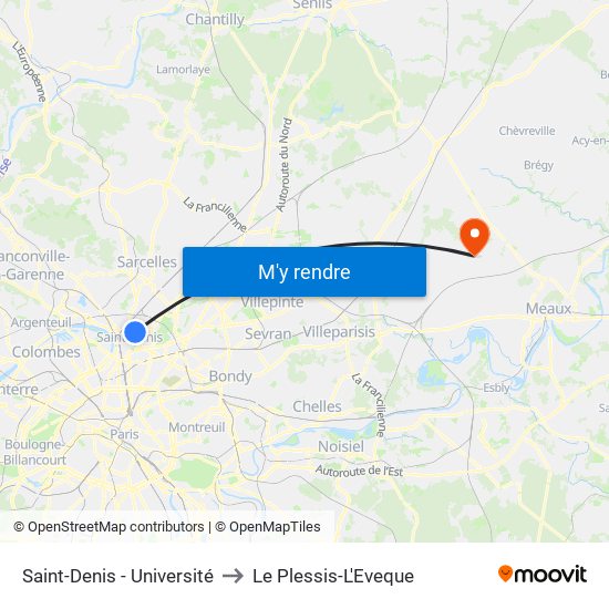 Saint-Denis - Université to Le Plessis-L'Eveque map