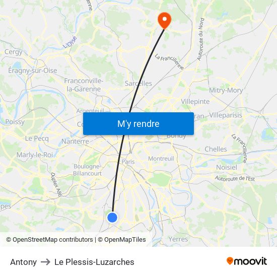 Antony to Le Plessis-Luzarches map