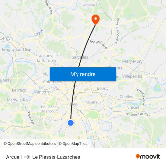 Arcueil to Le Plessis-Luzarches map