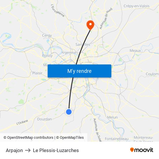 Arpajon to Le Plessis-Luzarches map