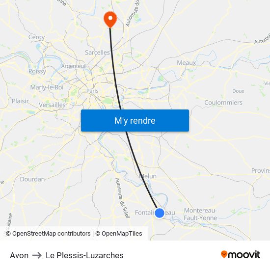 Avon to Le Plessis-Luzarches map