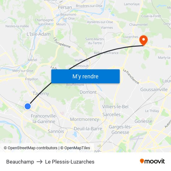 Beauchamp to Le Plessis-Luzarches map