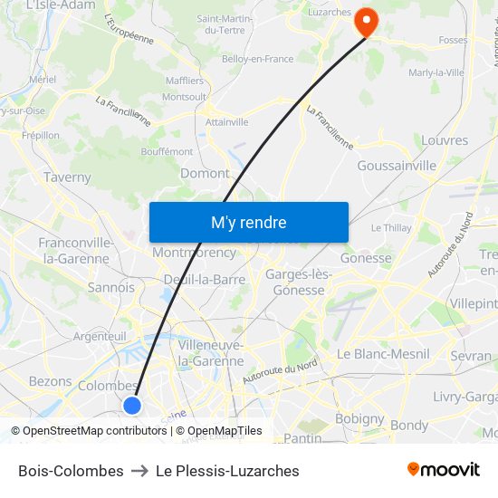 Bois-Colombes to Le Plessis-Luzarches map